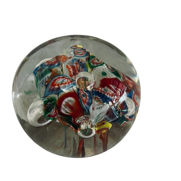 Vintage Glass Paperweight Rainbow Millefiori Art Glass Domed Ball 2" x 2.5" - Picture 11 of 12